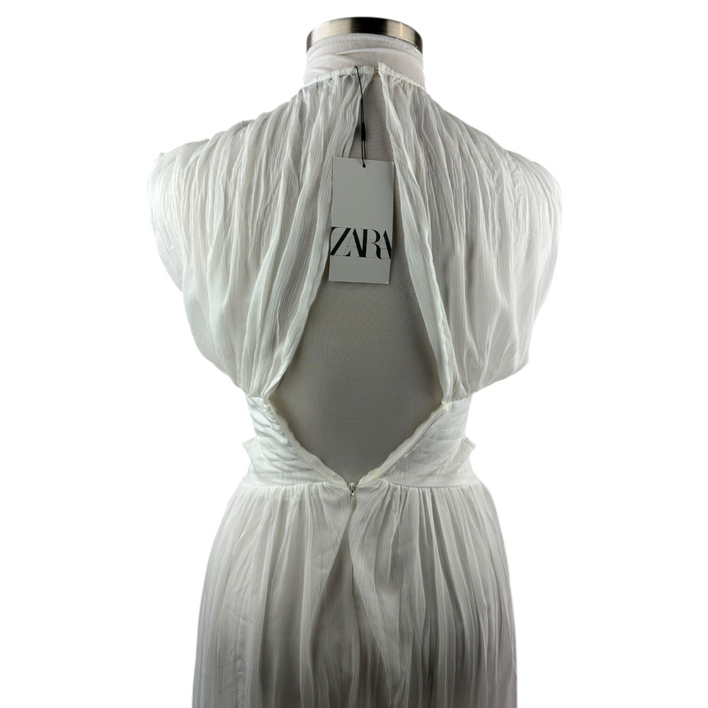 NWT ZARA Pleated Chiffon Maxi Dress Side Cutout Detail in White Women's Size XS - Picture 12 of 16